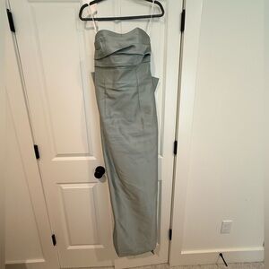 ALFRED SUNG Strapless Sage Green Column Gown